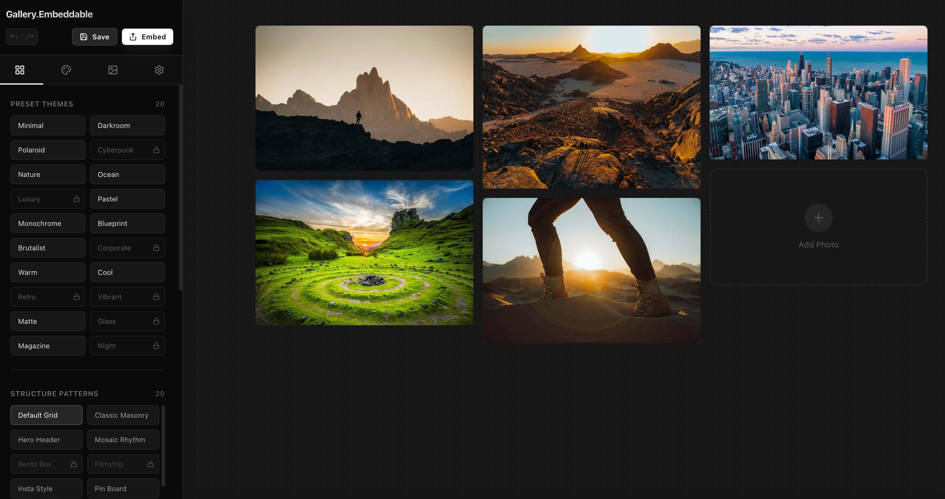 Gallery Embeddable homepage screenshot